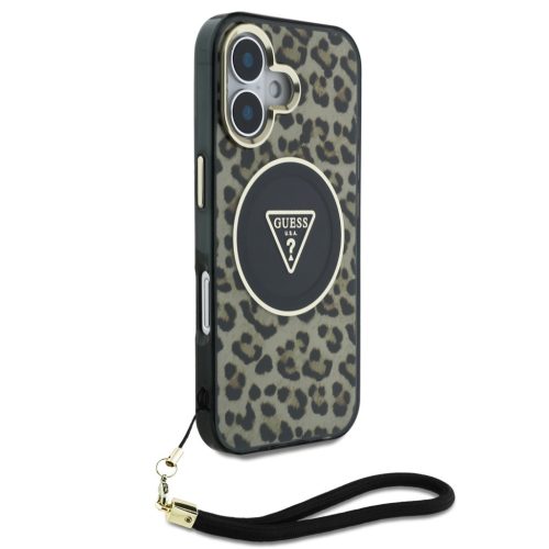 Guess IML Leopard Triangle Logo Strap MagSafe iPhone 16 tok – Barna