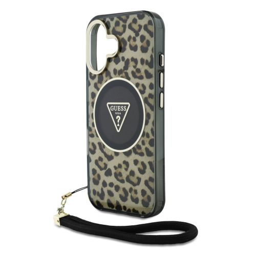Guess IML Leopard Triangle Logo Strap MagSafe iPhone 16 tok – Barna