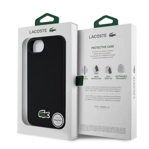 Lacoste Iconic Petit Pique Woven Logo MagSafe Hátlap iPhone 16e/17e készülékhez – Fekete