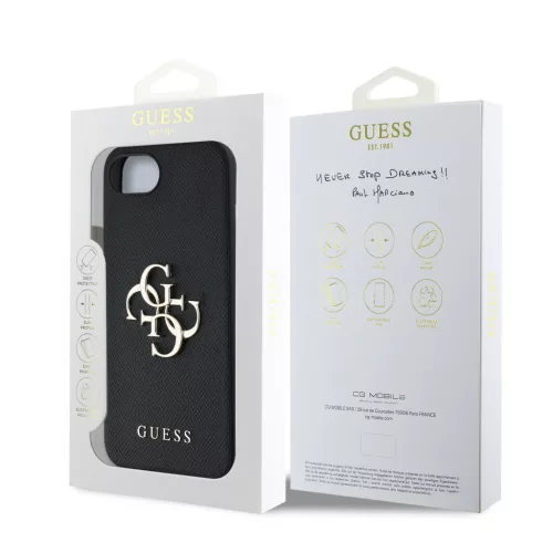 Guess PU Grained 4G Metal Logo tok Apple iPhone 16e/17e készülékhez – Fekete