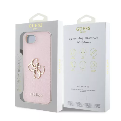 Guess PU Grained 4G Metal Logo tok Apple iPhone 16e/17e készülékhez – Rózsaszín