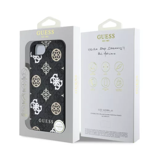 Guess PU 4G Peony MagSafe tok Apple iPhone 16e/17e készülékhez – Fekete