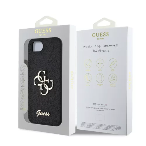 Guess PU Fixed Glitter 4G Metal Logo tok Apple iPhone 16e/17e készülékhez – Fekete