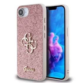   Guess PU Fixed Glitter 4G Metal Logo tok Apple iPhone 16e/17e készülékhez – Rózsaszín