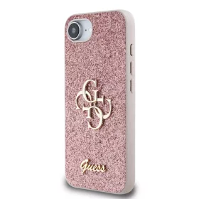   Guess PU Fixed Glitter 4G Metal Logo tok Apple iPhone 16e/17e készülékhez – Rózsaszín