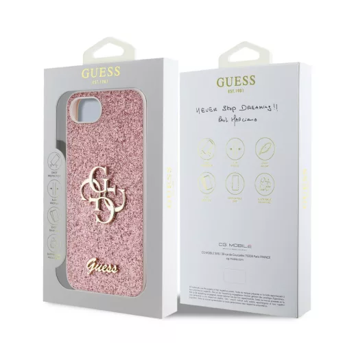 Guess PU Fixed Glitter 4G Metal Logo tok Apple iPhone 16e/17e készülékhez – Rózsaszín
