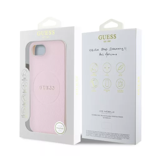 Guess PU Grained Classic Logo MagSafe tok Apple iPhone 16e/17e készülékhez – Rózsaszín