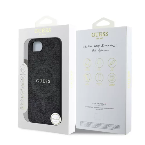 Guess PU Leather 4G Colored Ring MagSafe tok Apple iPhone 16e/17e készülékhez – Fekete
