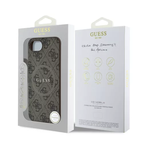 Guess PU Leather 4G Colored Ring MagSafe tok Apple iPhone 16e/17e készülékhez – Barna