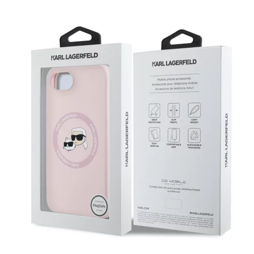 Karl Lagerfeld Liquid Silicone K&CH Heads MagSafe tok Apple iPhone 16e / 17e készülékhez – Rózsaszín