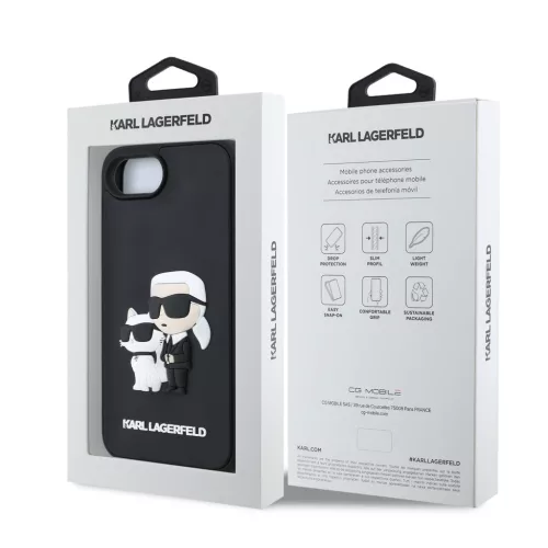 Karl Lagerfeld 3D Rubber Karl and Choupette tok Apple iPhone 16e / 17e készülékhez – Fekete