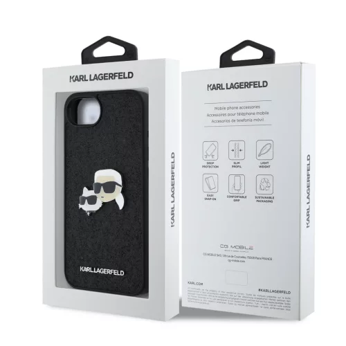 Karl Lagerfeld Fixed Glitter Metal K&CH tok Apple iPhone 16e / 17e készülékhez – Fekete