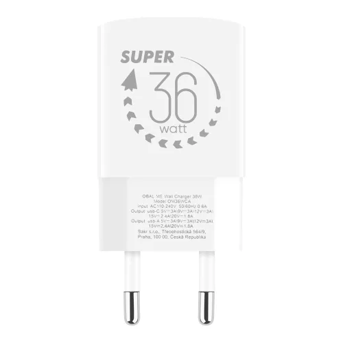 OBAL:ME GaN Fali Töltő USB-A + USB-C 36W - fehér