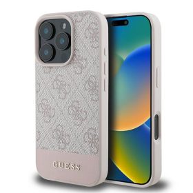 Guess PU 4G Stripe tok, iPhone 16 Pro - rózsaszín