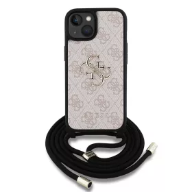   Guess PU 4G Metal Logo Crossbody Popruh tok, iPhone 15 Pro - rózsaszín