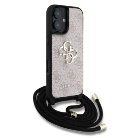   Guess PU 4G Metal Logo Crossbody Popruh tok, iPhone 16 - rózsaszín