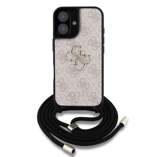 Guess PU 4G Metal Logo Crossbody Popruh tok, iPhone 16 - rózsaszín