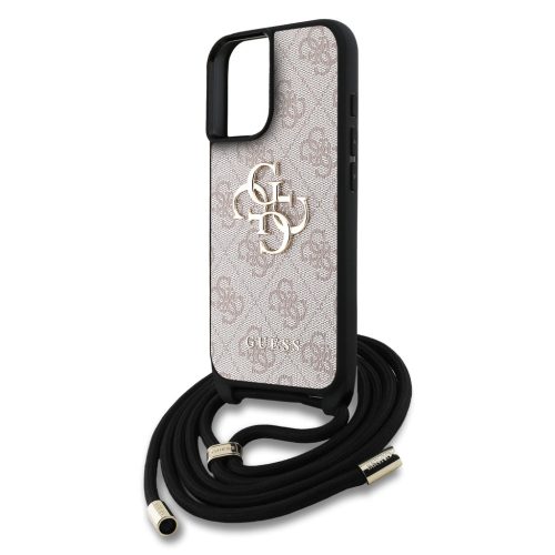 Guess PU 4G Metal Logo Crossbody Popruh tok, iPhone 16 - rózsaszín