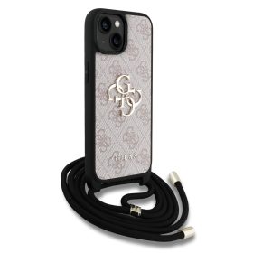   Guess PU 4G Metal Logo Crossbody Popruh tok, iPhone 16 Pro - rózsaszín