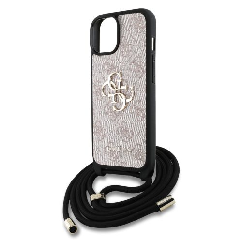 Guess PU 4G Metal Logo Crossbody Popruh tok, iPhone 16 Pro - rózsaszín