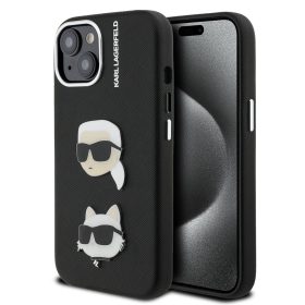   Karl Lagerfeld Grained PU K&CH Heads tok, iPhone 16 Pro - fekete