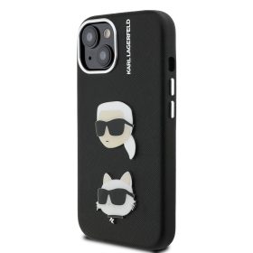   Karl Lagerfeld Grained PU K&CH Heads tok, iPhone 16 Pro - fekete