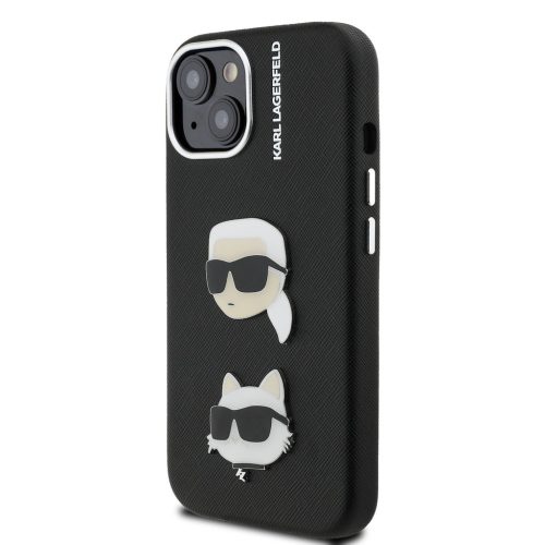 Karl Lagerfeld Grained PU K&CH Heads tok, iPhone 16 Pro - fekete