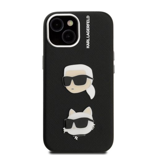 Karl Lagerfeld Grained PU K&CH Heads tok, iPhone 16 Pro - fekete