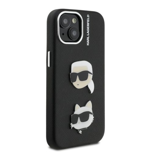 Karl Lagerfeld Grained PU K&CH Heads tok, iPhone 16 Pro - fekete