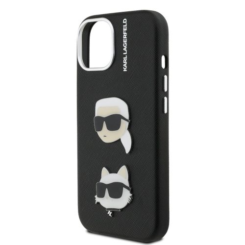 Karl Lagerfeld Grained PU K&CH Heads tok, iPhone 16 Pro - fekete