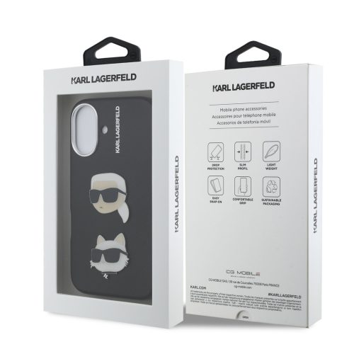 Karl Lagerfeld Grained PU K&CH Heads tok, iPhone 16 - fekete