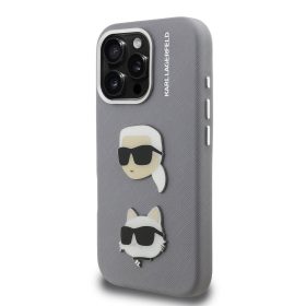   Karl Lagerfeld Grained PU K&CH Heads tok, iPhone 16 Pro - szürke