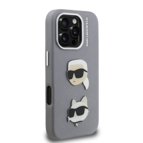 Karl Lagerfeld Grained PU K&CH Heads tok, iPhone 16 Pro - szürke