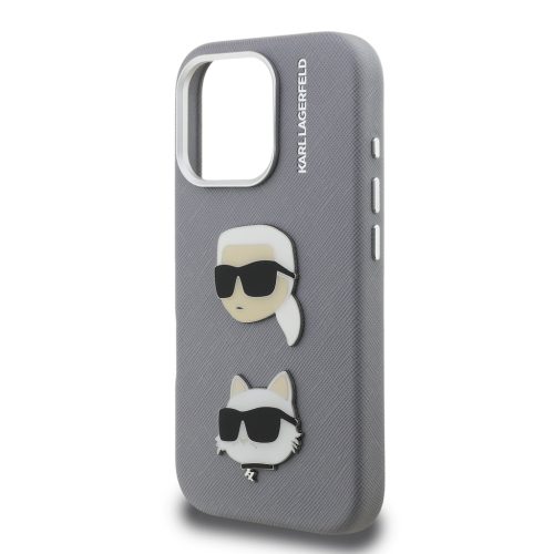 Karl Lagerfeld Grained PU K&CH Heads tok, iPhone 16 Pro - szürke