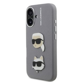   Karl Lagerfeld Grained PU K&CH Heads tok, iPhone 16 - szürke