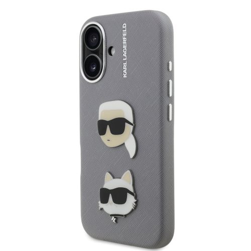 Karl Lagerfeld Grained PU K&CH Heads tok, iPhone 16 - szürke