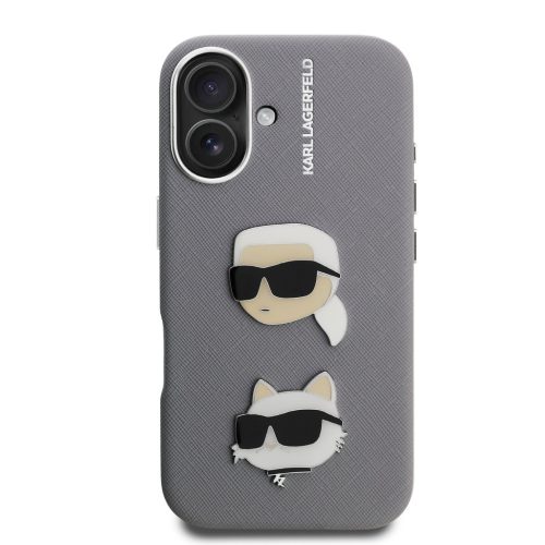 Karl Lagerfeld Grained PU K&CH Heads tok, iPhone 16 - szürke