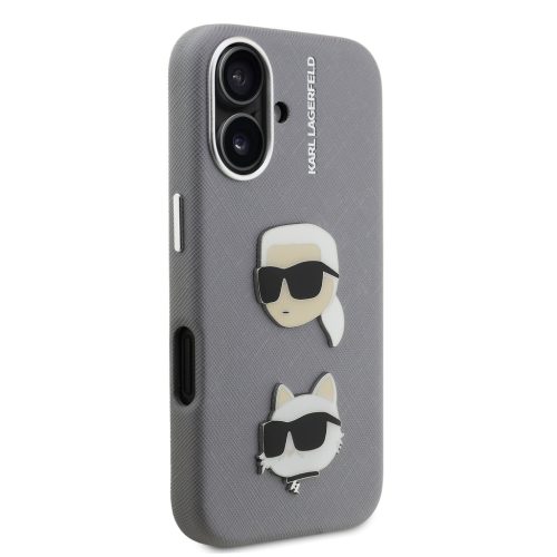 Karl Lagerfeld Grained PU K&CH Heads tok, iPhone 16 - szürke