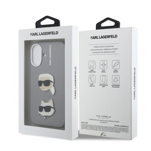 Karl Lagerfeld Grained PU K&CH Heads tok, iPhone 16 - szürke