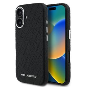   Karl Lagerfeld Grained PU Repeated Logo MagSafe iPhone 16 tok – fekete