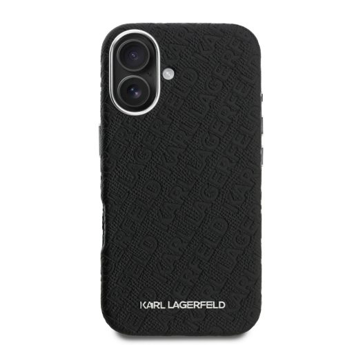 Karl Lagerfeld Grained PU Repeated Logo MagSafe iPhone 16 tok – fekete