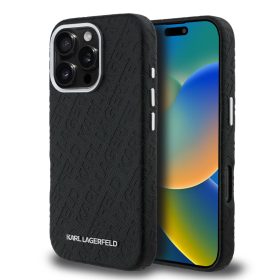   Karl Lagerfeld Grained PU Repeated Logo MagSafe iPhone 16 Pro tok – fekete