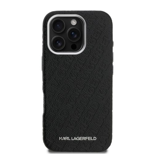 Karl Lagerfeld Grained PU Repeated Logo MagSafe iPhone 16 Pro tok – fekete