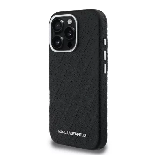 Karl Lagerfeld Grained PU Repeated Logo MagSafe iPhone 16 Pro Max tok – fekete