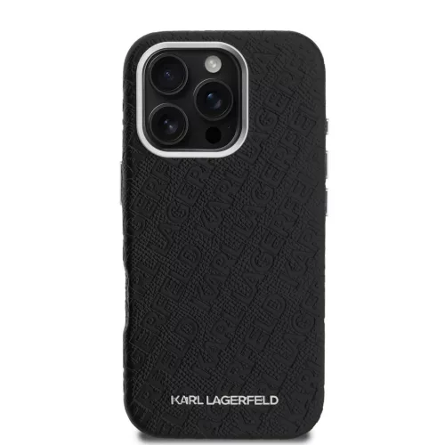 Karl Lagerfeld Grained PU Repeated Logo MagSafe iPhone 16 Pro Max tok – fekete
