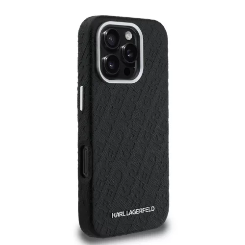 Karl Lagerfeld Grained PU Repeated Logo MagSafe iPhone 16 Pro Max tok – fekete