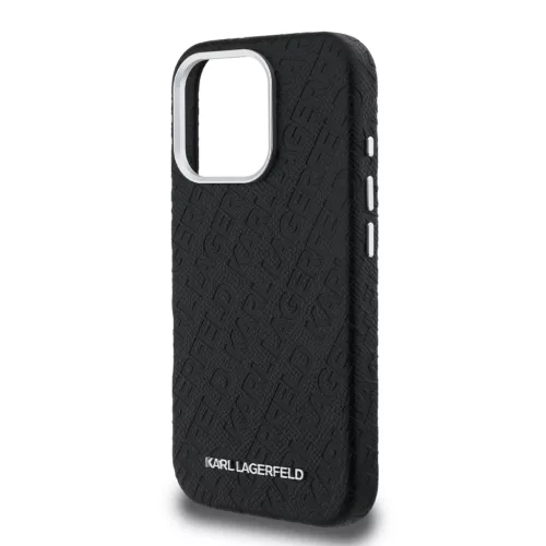 Karl Lagerfeld Grained PU Repeated Logo MagSafe iPhone 16 Pro Max tok – fekete