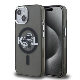   Karl Lagerfeld IML Glitter Karl and Choupette Sketch MagSafe tok, iPhone 16 Pro - fekete