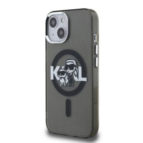   Karl Lagerfeld IML Glitter Karl and Choupette Sketch MagSafe tok, iPhone 16 Pro - fekete