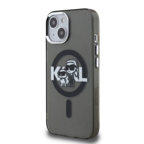 Karl Lagerfeld IML Glitter Karl and Choupette Sketch MagSafe tok, iPhone 16 Pro - fekete